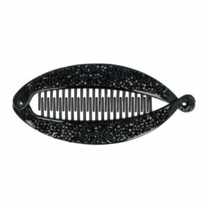 2110775064 Haarspeld bananenklem - Staartklem glitter steentjes 14cm - Zwart