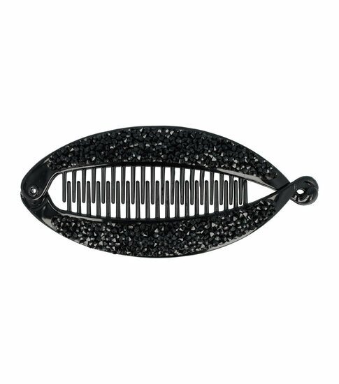 2110775064 Haarspeld bananenklem - Staartklem glitter steentjes 14cm - Zwart