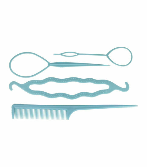 2110775094 Styling Tool Set – Kunststof – Topsy Tails, Knotrolband, Puntkam – Blauw – Set van 4