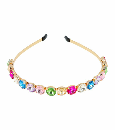 2110775097 Haarband Diadeem 1,2cm – Facetstenen & Metaal – Pastel Kleuren – Multicolor Goud