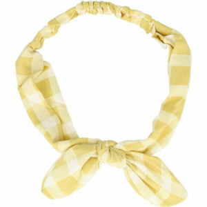 Haarband Knoop 6cm – Strikje met IJzerdraad – Grote Ruitprint – Gladde stof – Wit Geel
