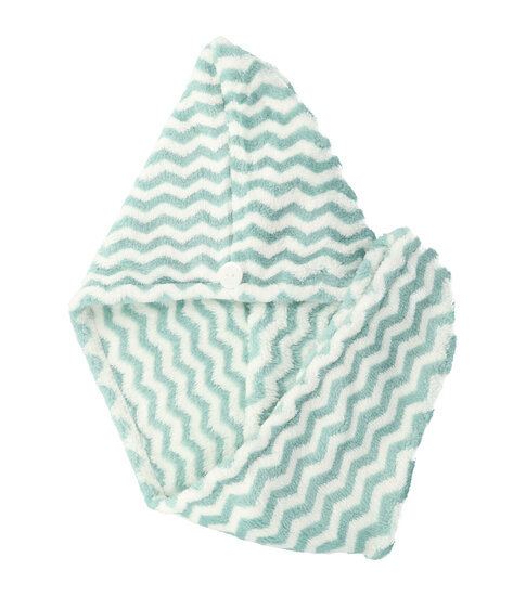 2110775235 Haardoek Haarhanddoek Microvezel – Zigzag Patroon Sneldrogend met Lus & Knoop – Onesize – Groen Wit