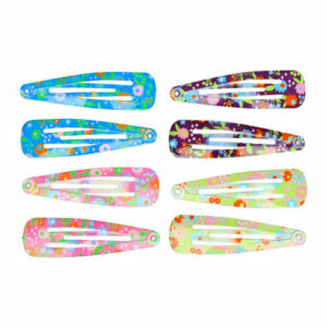 Haarspeld Klikklak 4,5 cm - Bloemenpatroon - Blauw Roze Paars Groen - Set van 8