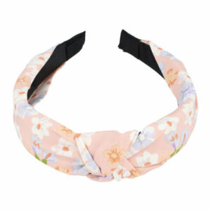Haarband Diadeem 3cm – Knoop & Bloemenprint Stof – Pastel Kleuren – Oranje