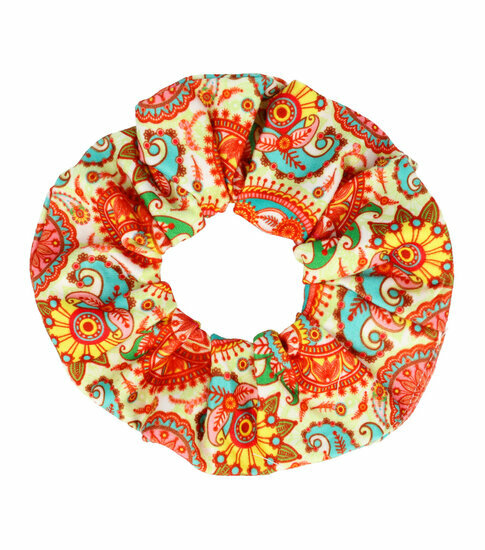 2110776918 Haarelastiek Scrunchie – Paisleyprint – Gladde Stof – Multicolor Oranje