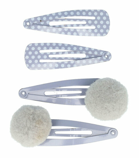 2110776963 Haarspeld Klikklak 4 cm - Pompom Stippen - Grijs - Set van 4