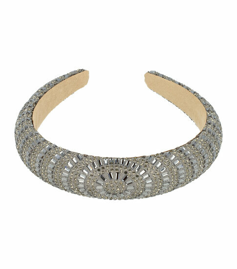 2110777095 Haarband Diadeem 3,5cm – Dik Gevuld – Glitters & Steentjes – Grijs