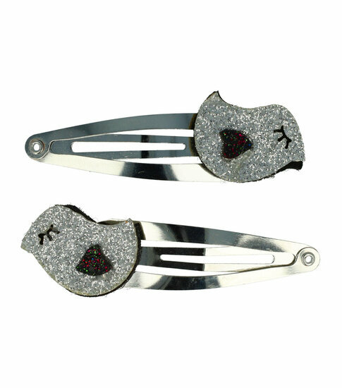 2110777113 Haarspeld Klikklak 5 cm - Glitter Kat - Zilver - Set van 2
