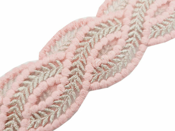Haarband gevlochten - Kant zilverdraad 3,5 cm - Roze
