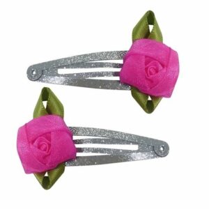 Haarspeld Klikklak 5 cm - Roos Bloem Glitter - Roze Zilver - Set van 2