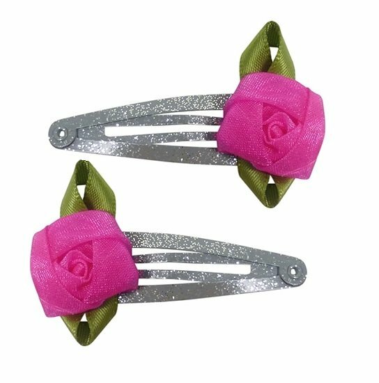 2110778841 Haarspeld Klikklak 5 cm - Roos Bloem Glitter - Roze Zilver - Set van 2
