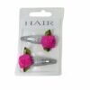 2110778844 Haarspeld Klikklak 5 cm - Roos Bloem Glitter - Roze Zilver - Set van 2
