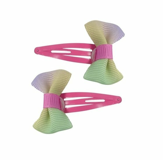 2110778904 Haarspeld Klikklak 4 cm - Strik Regenboog - Roze - Set van 2