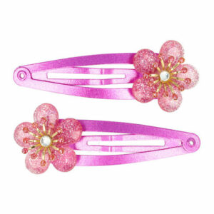 Haarspeld klikklak - Bloem glitter strass 5cm - Roze paars - Set van 2