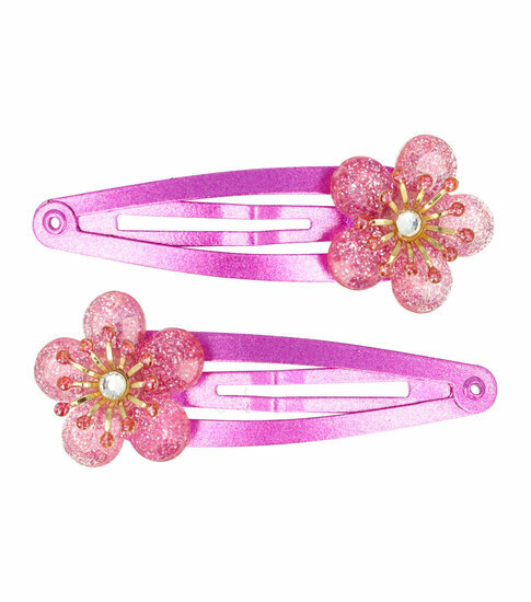 2110778931 Haarspeld klikklak - Bloem glitter strass 5cm - Roze paars - Set van 2