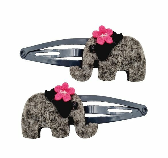 2110779126 Haarspeld Klikklak 4 cm - Olifant Vilt - Grijs - Set van 2