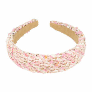 Haarband Diadeem 3cm – Dik Gevuld – Geweven Stof – Handmade – Lichtroze Wit