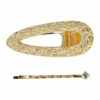 2110781598 Haarspeld Duckklem en Schuifspeldje 6,5cm – Open Vorm Ribbel en Strass – Goud – Set van 2