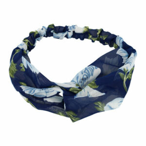 Haarband Twist 5cm – Bloemenprint – Dunne Stof – Donkerblauw