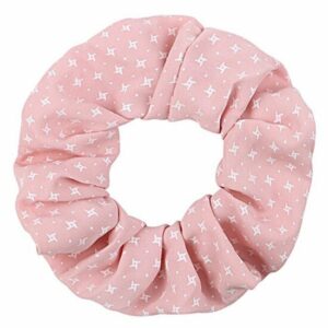 Haarelastiek Scrunchie – Sterrenprint – Gladde Stof – Wit Roze