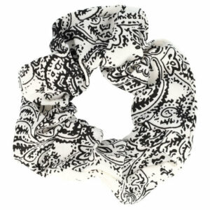 Haarelastiek Scrunchie – Paisleyprint – Gladde Stof – Zwart Wit