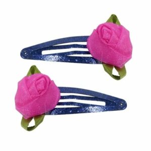 Haarspeld Klikklak 5 cm - Roos Bloem Glitter - Roze Blauw - Set van 2