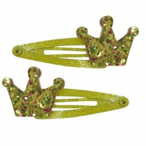 2110782999 Haarspeld Klikklak 5 cm - Glitter Kroon - Geel - Set van 2
