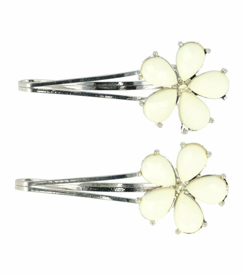 2110783071 Haarspeld schuifspeldjes - Bloem pastel 5cm - Geel zilver - Set van 2