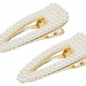 Haarspeld Duckklemmen 6cm – Open Vorm met Pareltjes – Goud Wit – Set van 2
