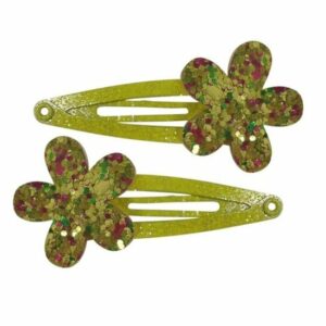 Haarspeld Klikklak 5 cm - Glitter Bloem - Geel - Set van 2