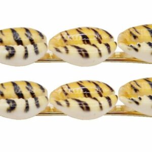 2110784859 Haarspeld schuifspeldjes - Schelp tijgerprint 6cm - Geel goud - Set van 2