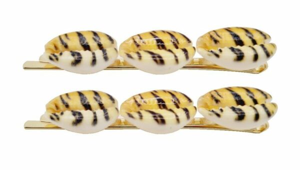 2110784859 Haarspeld schuifspeldjes - Schelp tijgerprint 6cm - Geel goud - Set van 2