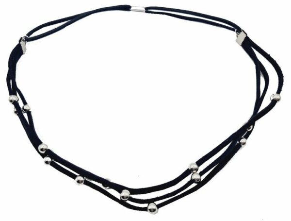 Haarband kralen - Veter imitatieleer - Zwart zilver
