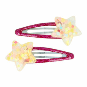 Haarspeld Klikklak 5 cm - Glitter Ster - Roze - Set van 2
