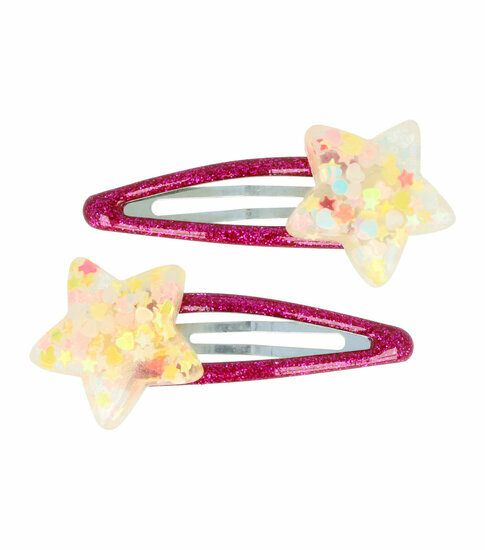 2110784946 Haarspeld Klikklak 5 cm - Glitter Ster - Roze - Set van 2