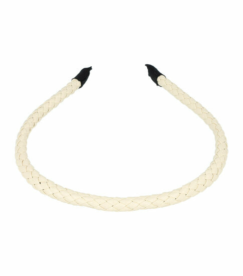 2110784991 Haarband Diadeem 1cm – Gevlochten Lederlook Stof – Crème