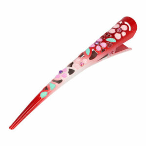 Haarspeld Duckklem 13cm – Basic – Opengewerkt Glitter Bloemenprint – Metaal – Rood Roze