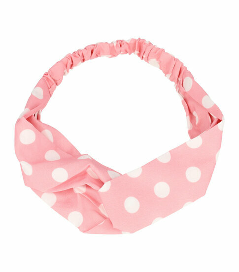 2110785228 Haarband Twist 5cm – Stippenprint - Gladde Stof – Wit Lichtroze