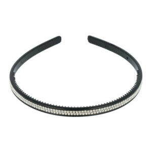 Haarband Diadeem 0,8cm – 2 Rijen Strass Steentjes  – Kunststof – Zwart Zilver