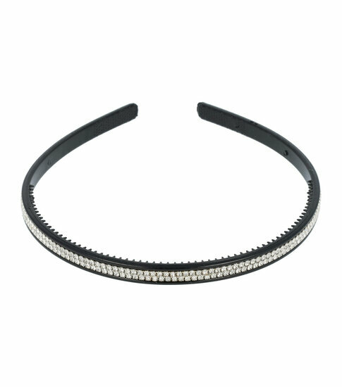 2110787496 Haarband Diadeem 0,8cm – 2 Rijen Strass Steentjes – Kunststof – Zwart Zilver