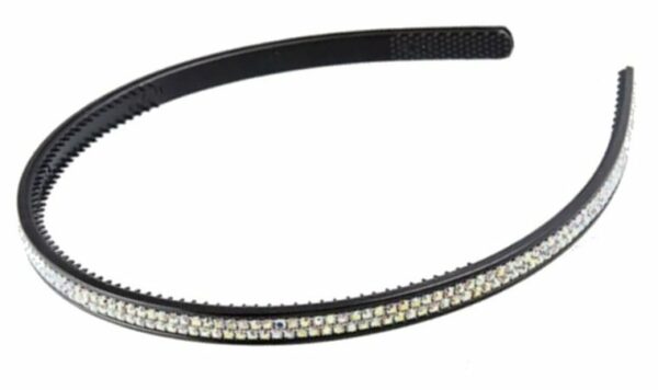 2110787499 Haarband Diadeem 0,8cm – 2 Rijen Strass Steentjes – Kunststof – Zwart Zilver