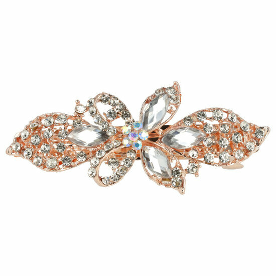 2110787586 Haarspeld Patentspeld Bloemvorm 8,5cm – Facet en Strass Steentjes - Zilver