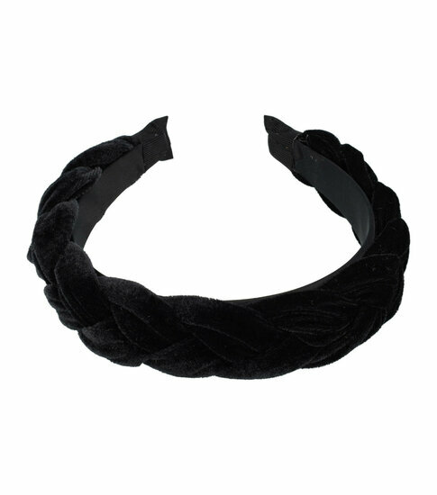 2110787640 Haarband Diadeem 4cm – Gevlochten Velvet Stof – Zwart