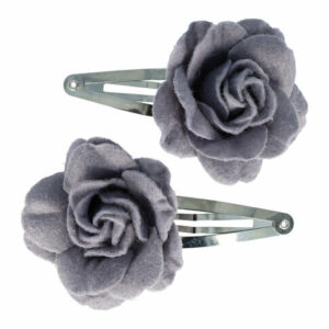 Haarspeld Klikklak 6 cm - Roos Bloem Vilt - Grijs - Set van 2