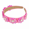 2110787784 Haarband Diadeem 4cm – Bloemvorm met Facetstenen – Gladde Stof – Fuchsia Roze
