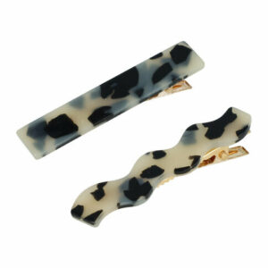 Haarspeld Duckklemmen 6,5cm – Recht & Wave Marmerprint – Zwart Creme – Set van 2