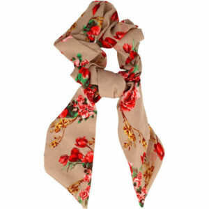 Haarelastiek Scrunchie – Glitter Roos Bloemenprint – 15cm Linten – Rood Bruin