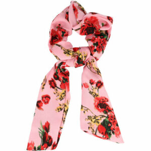 Haarelastiek Scrunchie – Glitter Roos Bloemenprint – 15cm Linten – Rood Roze