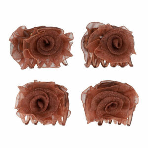 Haarspeld Haarklemmen 3cm – Roos Bloem – Chiffon Stof – Bruin – Set van 4