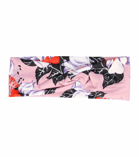 2110789857 Haarband Twist 8cm – Bloemenprint –Jersey Stof – Roze